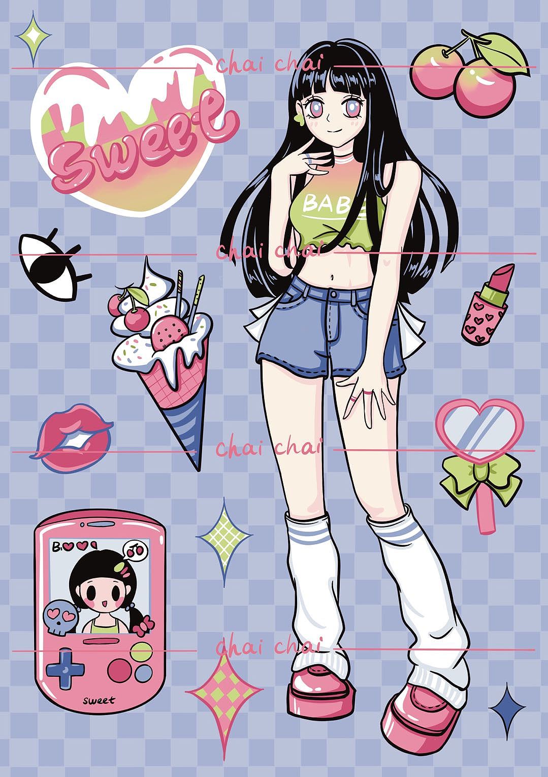 咕卡贴纸：甜辣少女（图ZMzI0MjM1MDQ0） - IP形象 - 站酷设计师大帅柴原创素材 - 站酷ZCOOL