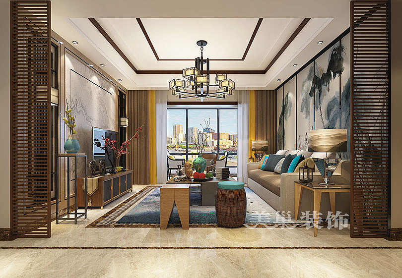 建业春天里142平四室两厅新中式风格样板间装修