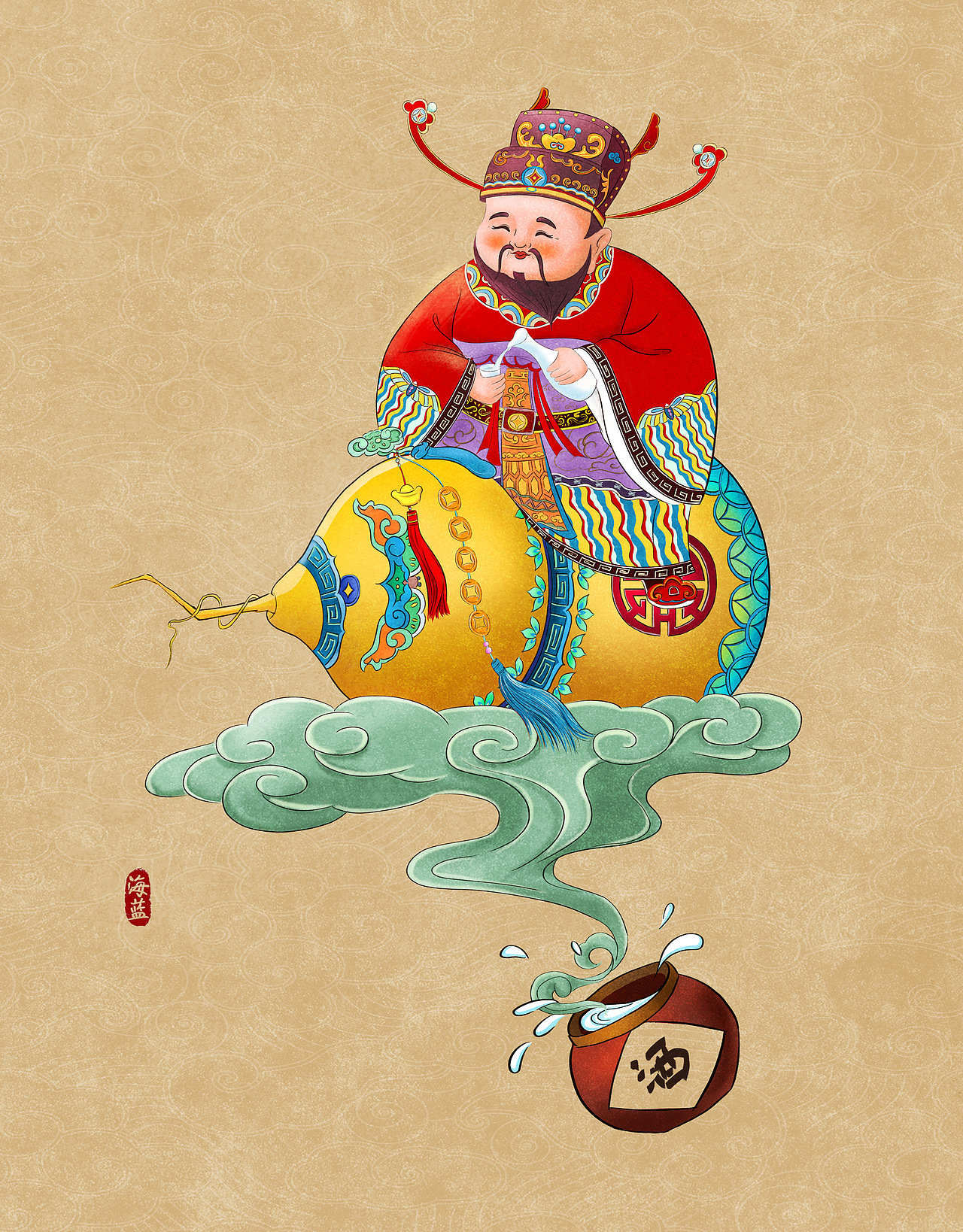 桐门国风人物插画汇总——财神美食篇（图ZMjY2MDMzNjQ0） - 商业插画 - 站酷设计师鱼雨桐原创素材 - 站酷ZCOOL