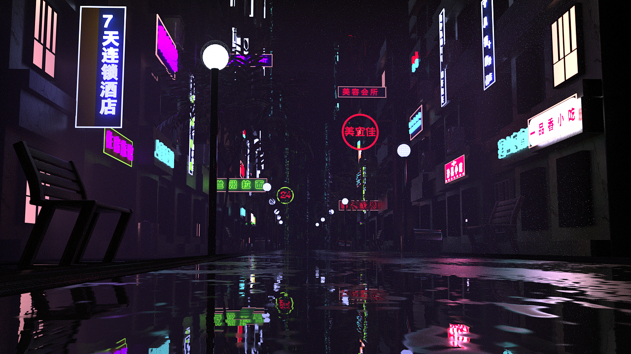 街道视图   电视视觉  C4D渲染模仿街道 OC海报