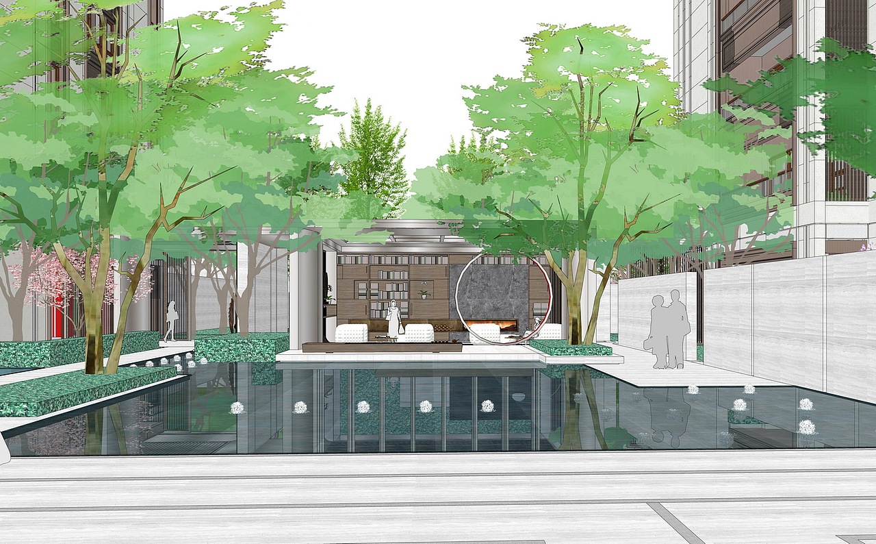 现代居住区大区景观设计SU模型下载
