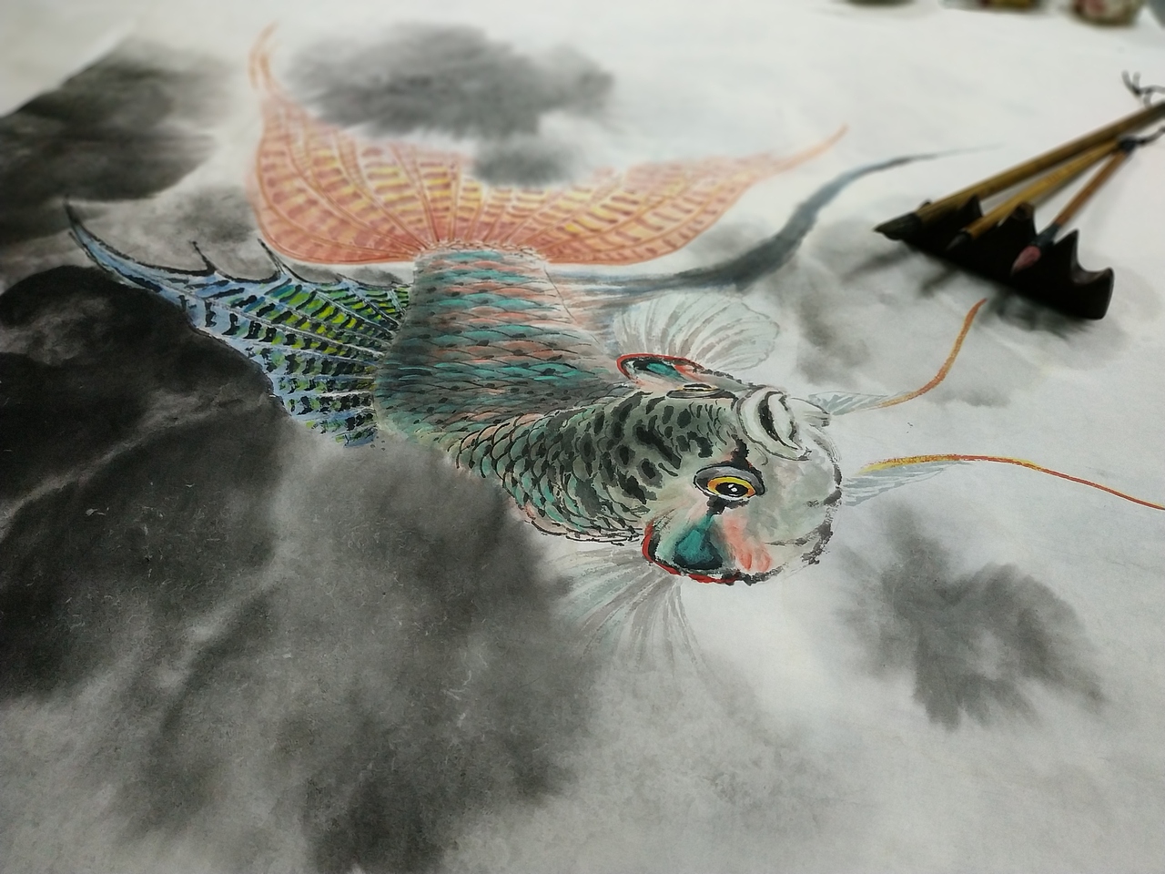 国画斗鱼之一遇风云便化龙