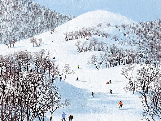 旅行插画-冬季北海道