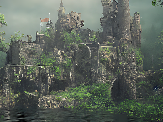 #AI创作实验室#一座城堡遗迹在森林深处,超写实