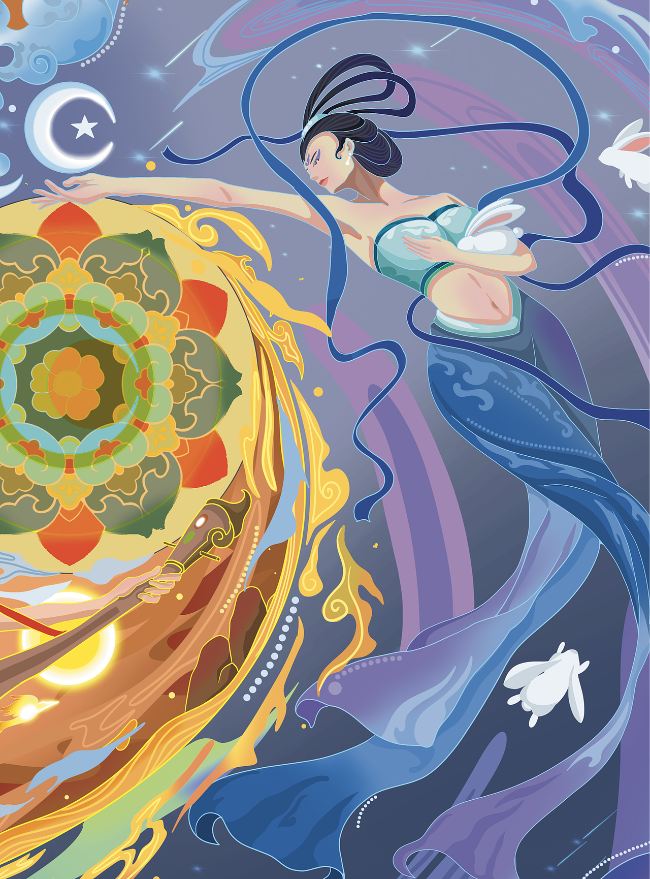 插画—(嫦娥奔月融合敦煌飞天)