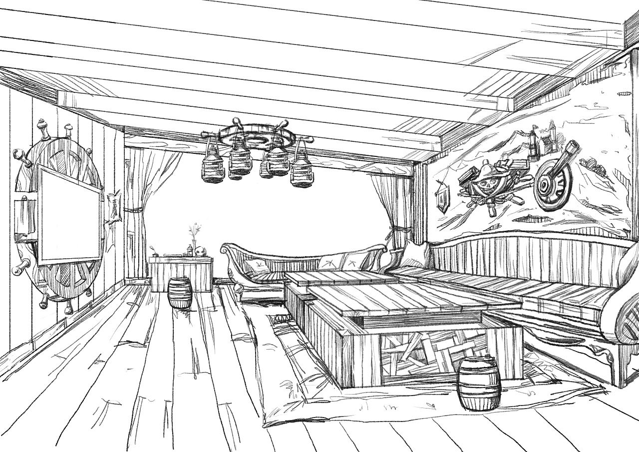 手绘海盗风室内设计风格手稿|插画|艺术插画|chenlinghe - 原创作品 -