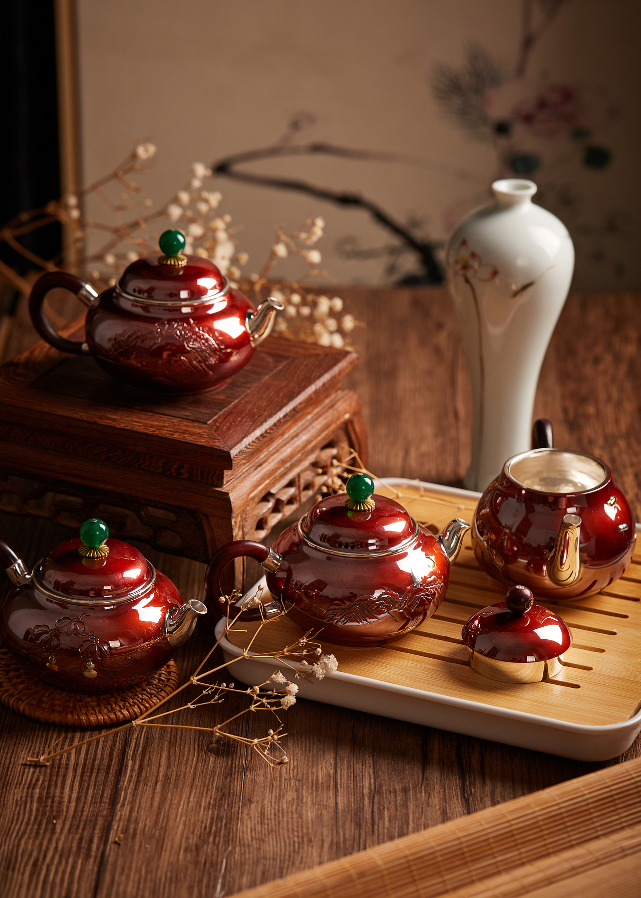 铜包银茶壶组合