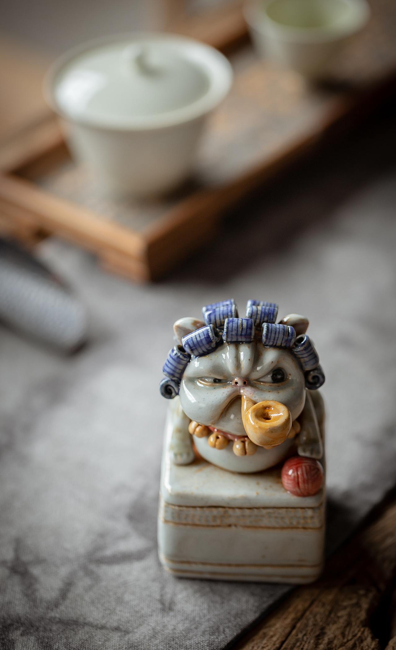 器十二 景德镇手工捏雕 叼烟斗的加菲猫倒流香香插摆件