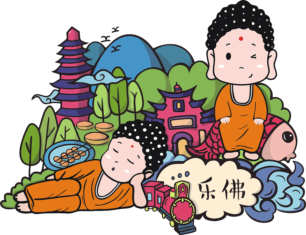 中国传统佛教人物形象卡通化设计（原创）|平面|IP形象|uisiun - 原创作品 - 站酷 (ZCOOL)