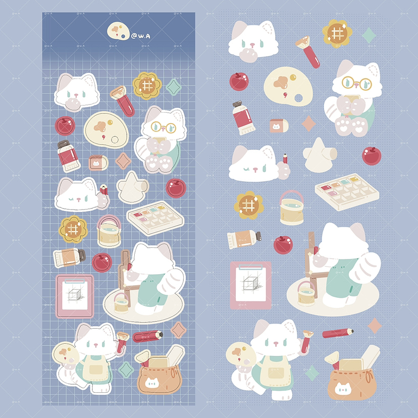 咕卡貼紙｜貓咪畫家（圖ZMzEzNTE3Mzky） - 商業(yè)插畫 - 站酷設(shè)計(jì)師WA777原創(chuàng)素材 - 站酷ZCOOL