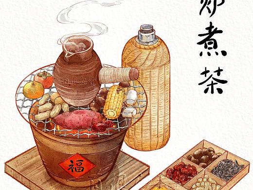 围炉煮茶古风插画