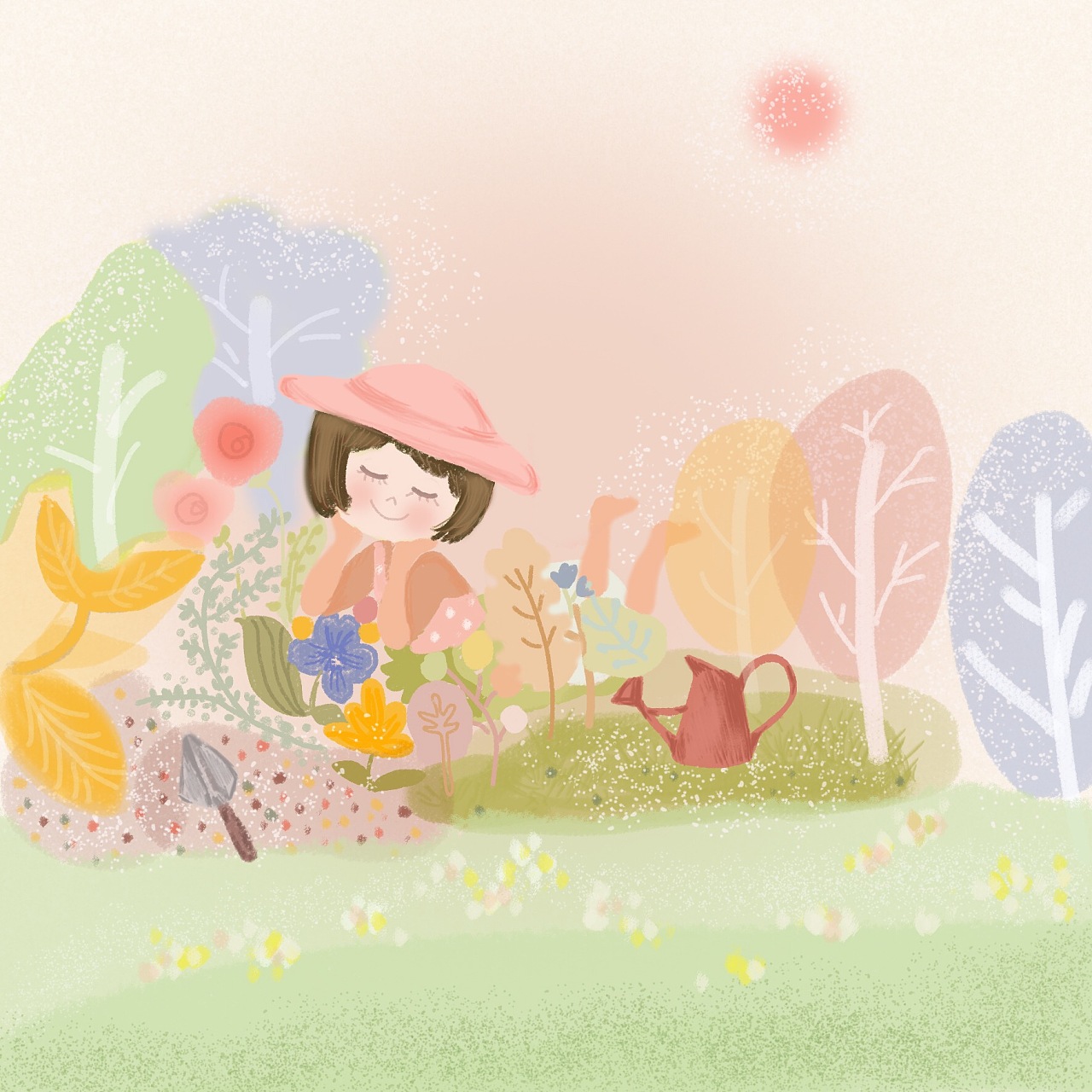  梦想,女孩,花园,幸福