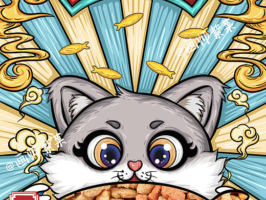 国潮风商业插画——猫粮包装设计（个人主页-ZNjMwNTI0ODA=） - 商业插画 - 站酷设计师紫菜水彩画原创素材 - 站酷ZCOOL