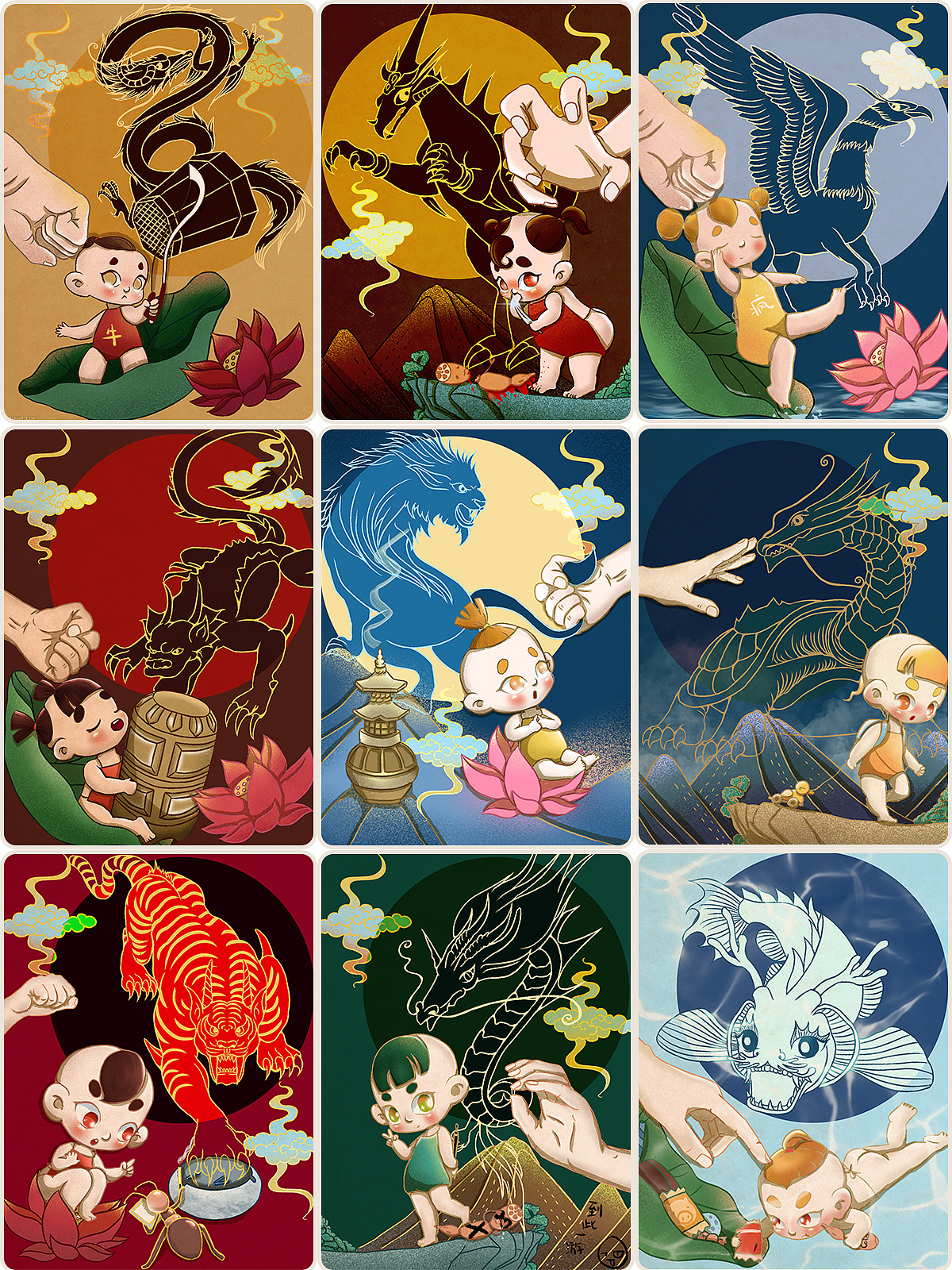 家有神兽之龙生九子q版年娃卡通系列插画