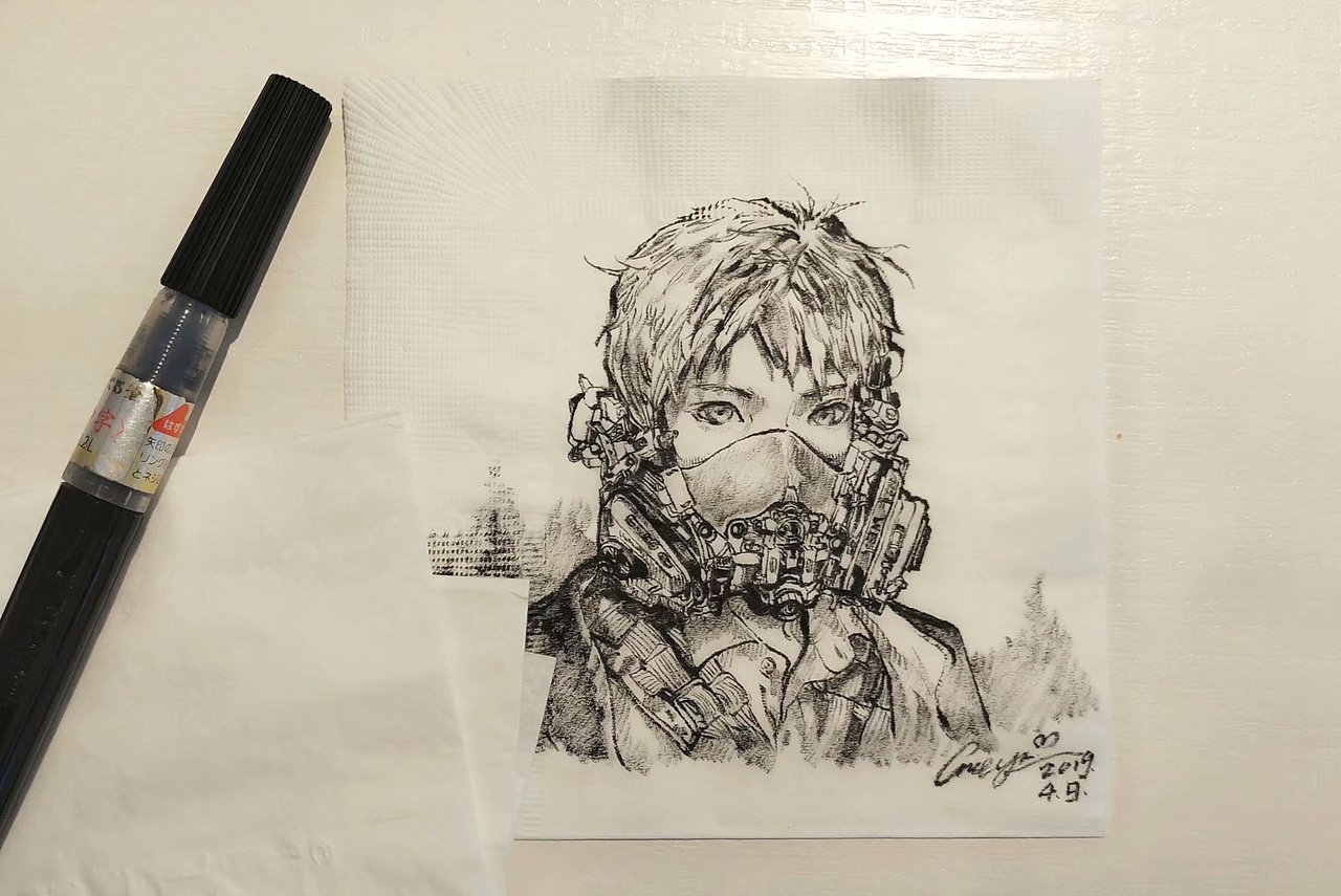 在金拱门里的餐巾纸上的涂鸦