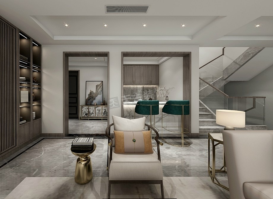 光华安纳溪湖联排别墅装修|轻奢风格装修样板间设计