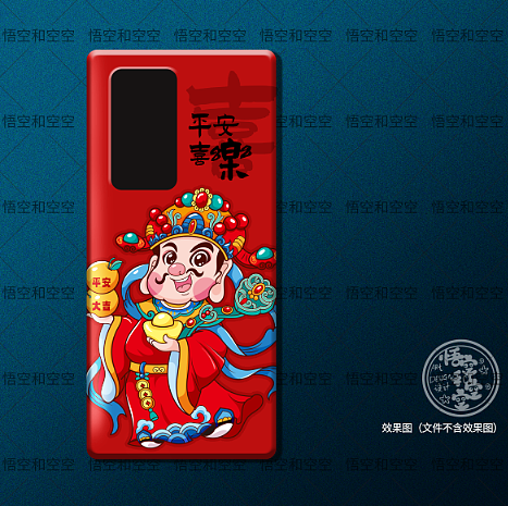 五路财神插画抱枕手机壳冰箱贴亚克力摆件挂件十字绣