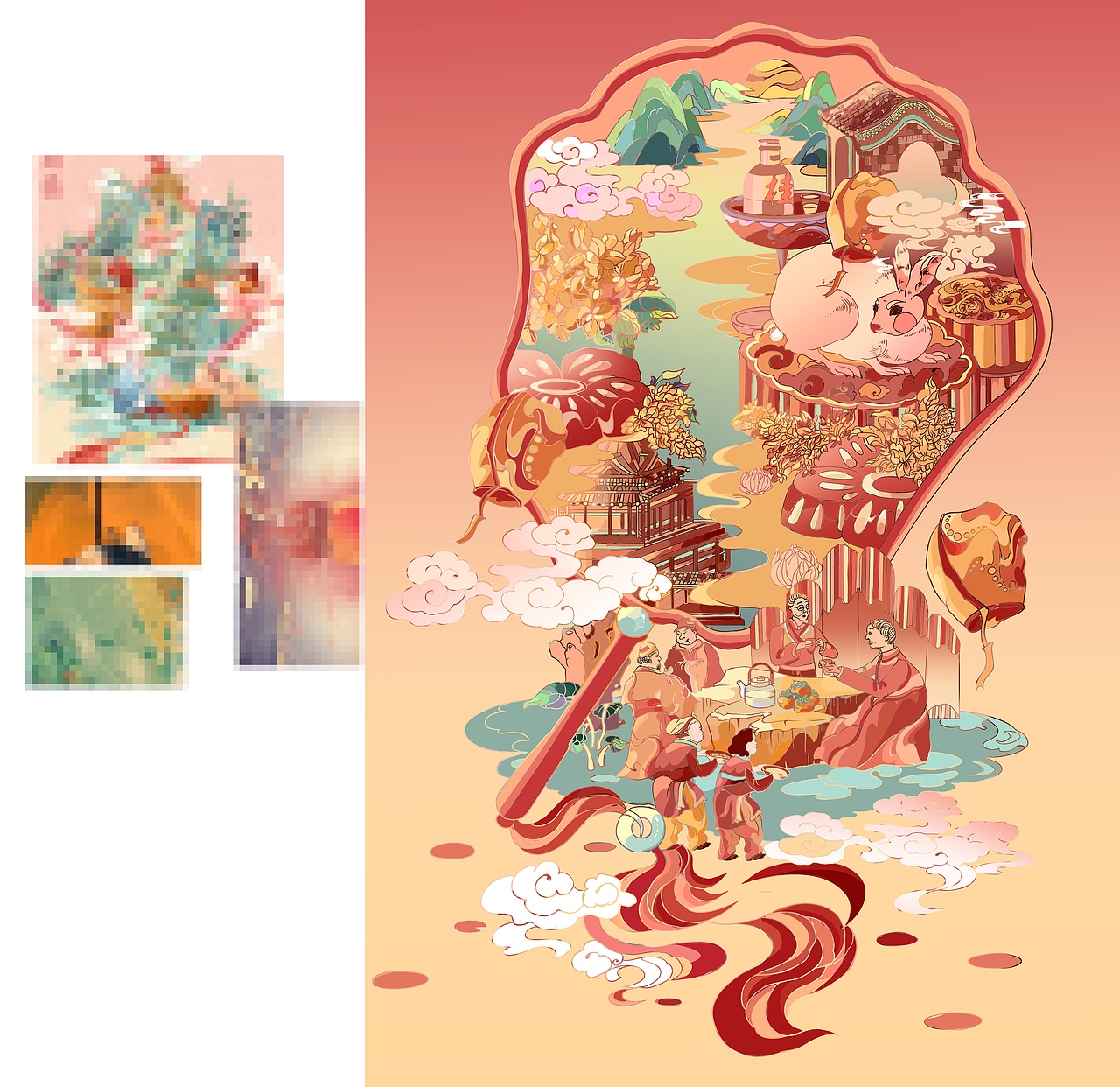 中秋節(jié)日—包裝禮盒插畫（圖ZMzMyMzY4MjEy） - 商業(yè)插畫 - 站酷設(shè)計師夏洛菲原創(chuàng)素材 - 站酷ZCOOL