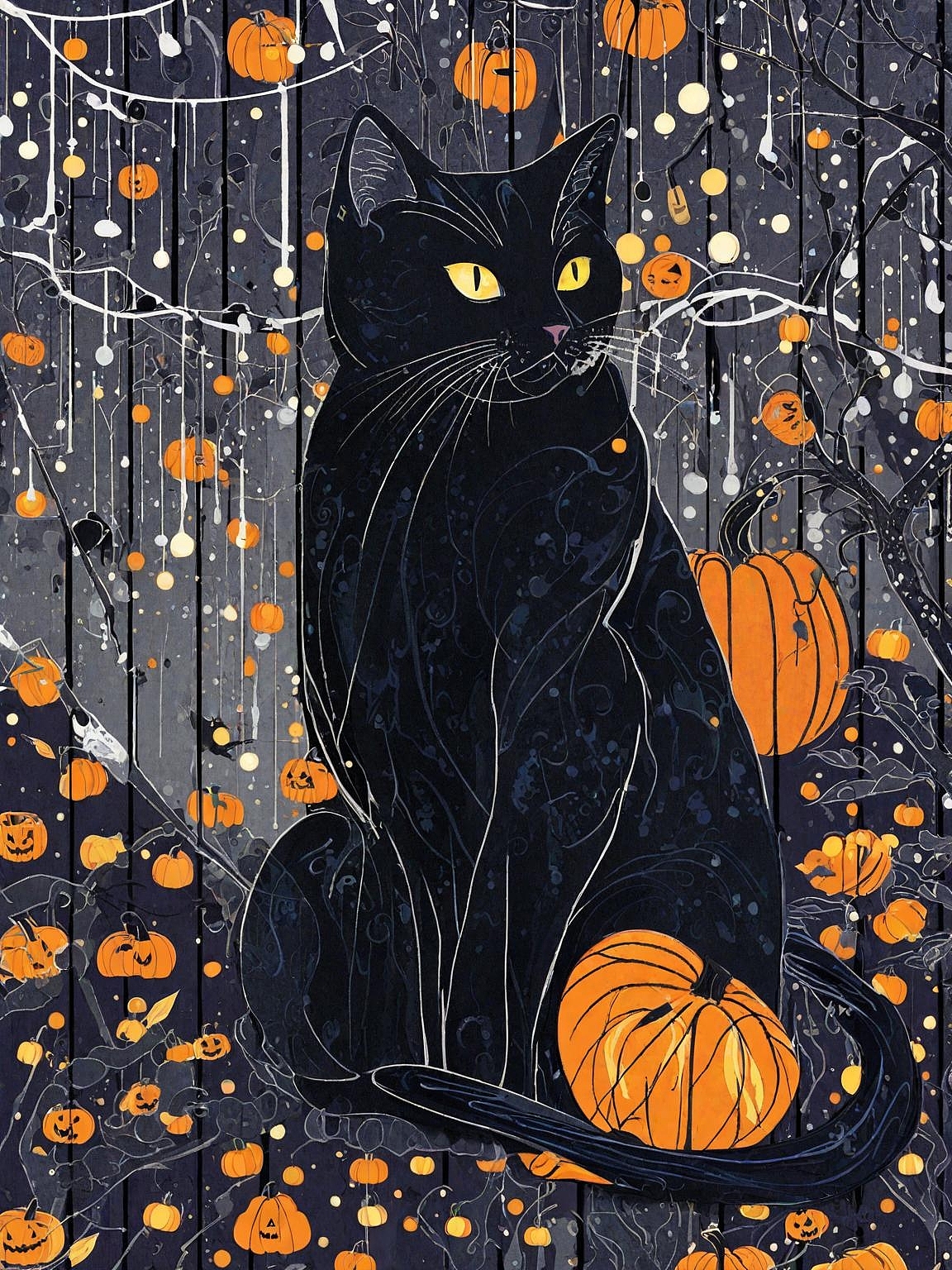 南瓜与黑猫/万圣节插画