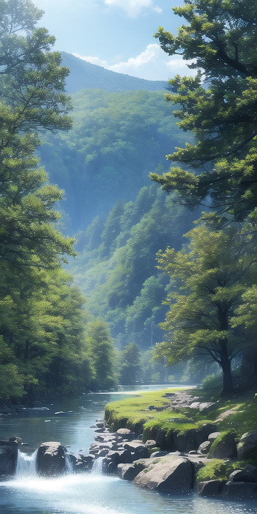 晴空,山脉,森林,河流（图ZMzMwMjE5NDQ0） - AI作品 - 站酷设计师绘画小虾米原创素材 - 站酷ZCOOL