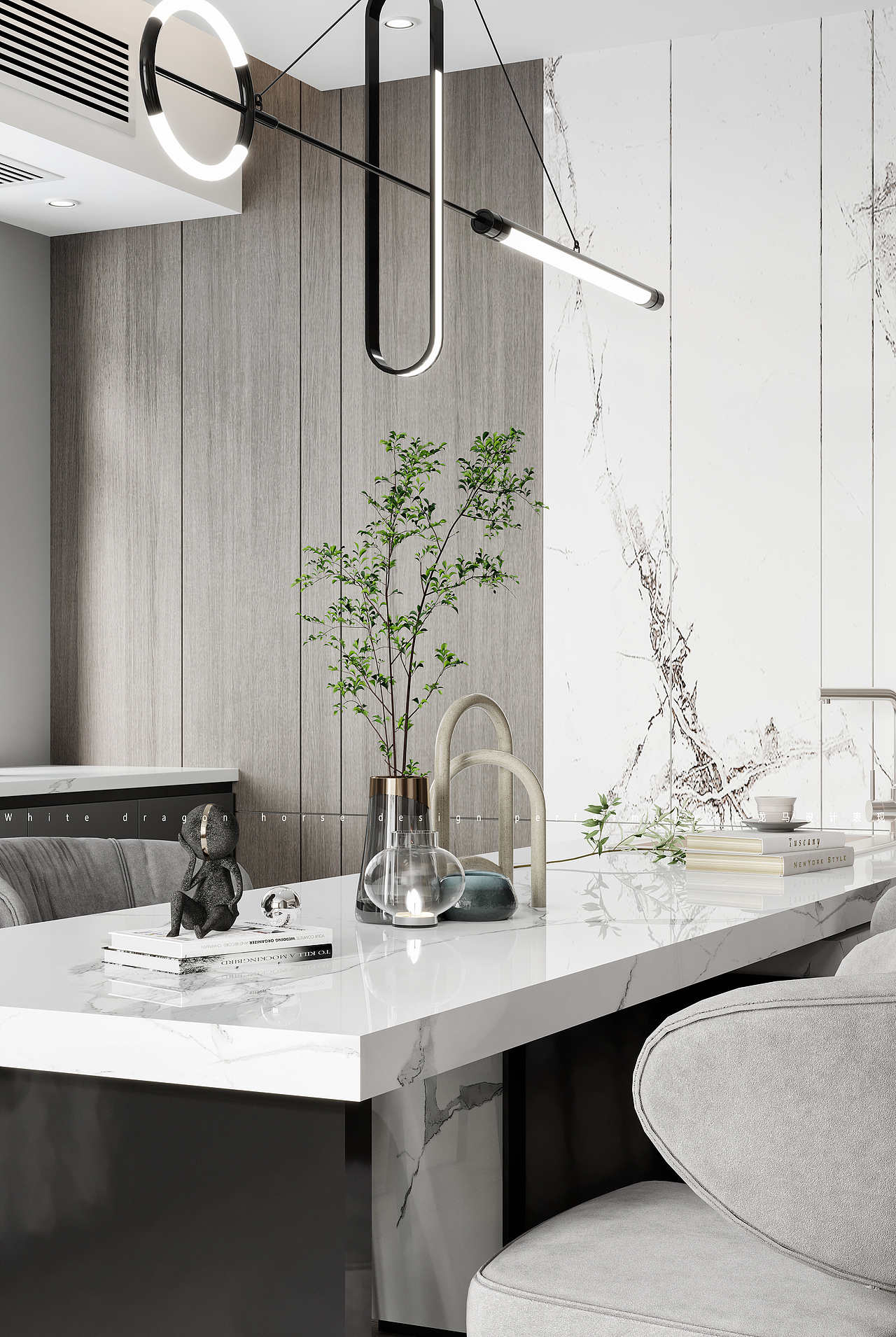 新中式客餐厅——白龙马效果图