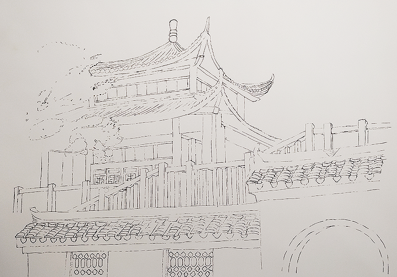 古建筑钢笔画