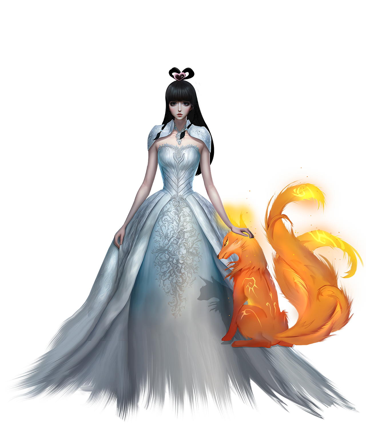 精灵梦叶罗丽女主角王默手摸着狐狸脑袋,神情冷漠的看着前面,全身画像