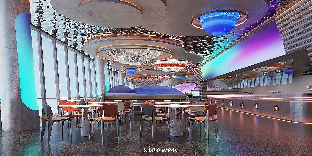 现代科技感||餐饮空间效果图