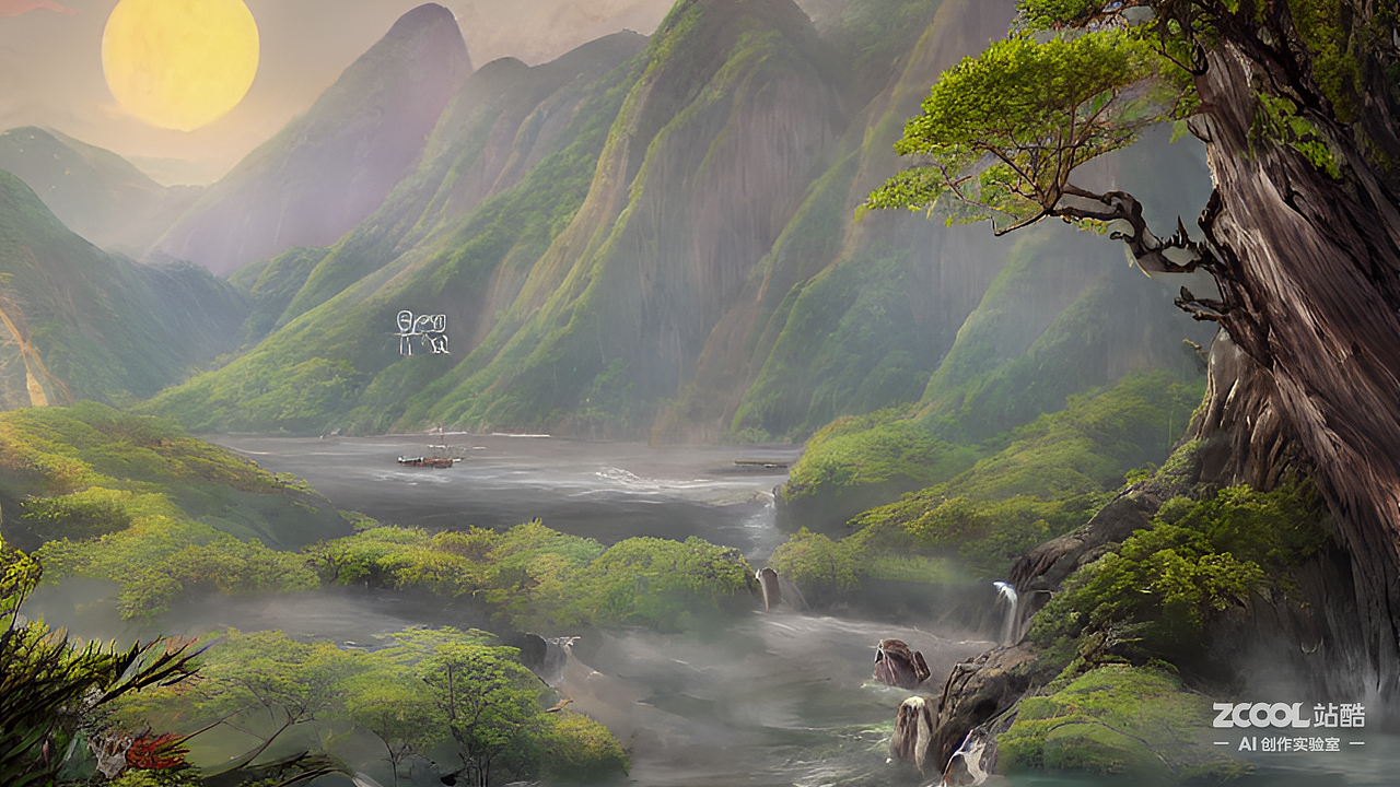 #AI创作实验室#轻舟已过万重山（图ZMzIzNDc3MjQw） - AI作品 - 站酷设计师苜瞳原创素材 - 站酷ZCOOL