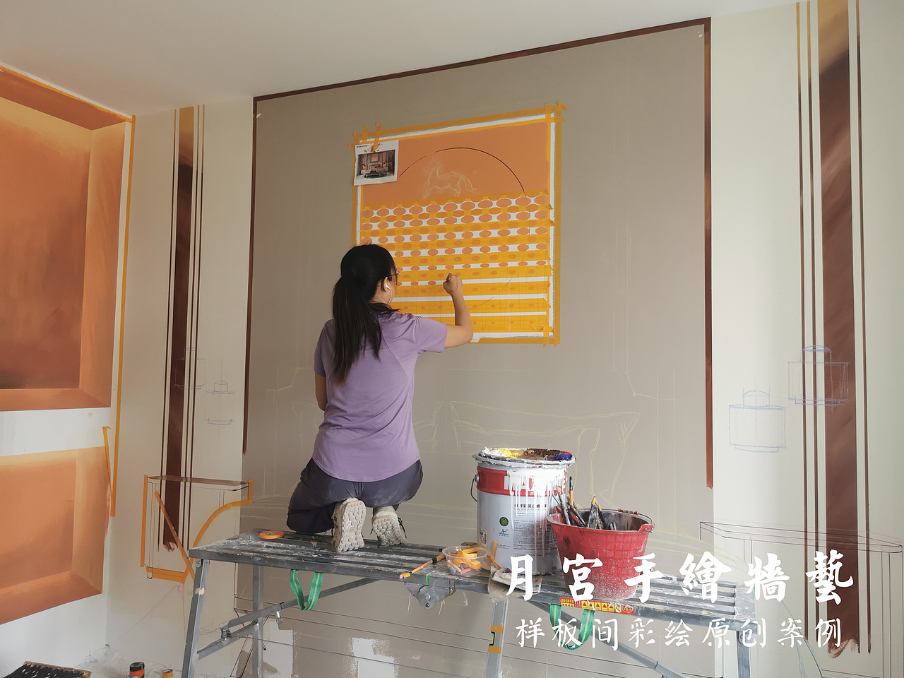 简直惊呆啦不敢相信爱马仕豪宅样板间也可以彩绘画出来（图ZMzUwNzk2MjAw） - 绘画 - 站酷设计师郑州月宫手绘原创素材 - 站酷ZCOOL