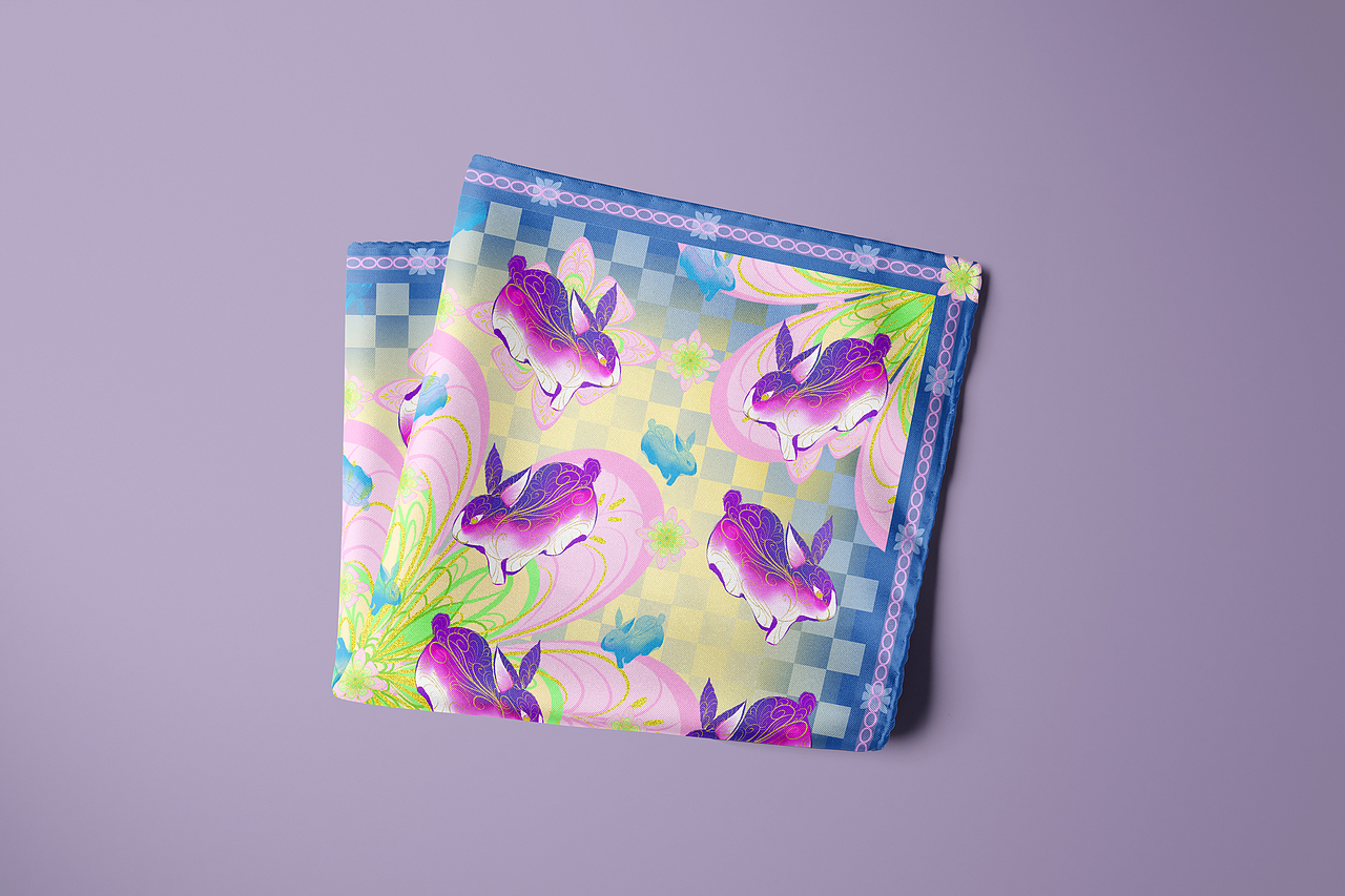 2023国潮兔年丝巾设计-玉兔呈祥（图ZMzIzNTU3Nzg4） - 商业插画 - 站酷设计师woofowo原创素材 - 站酷ZCOOL