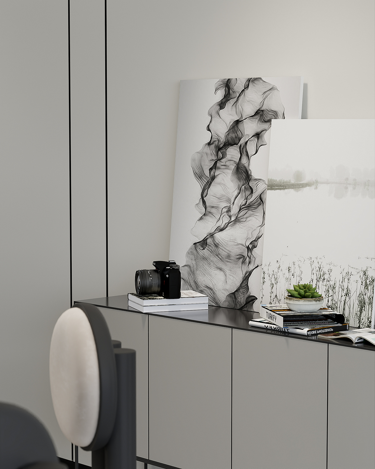 现代黑白灰客餐厅