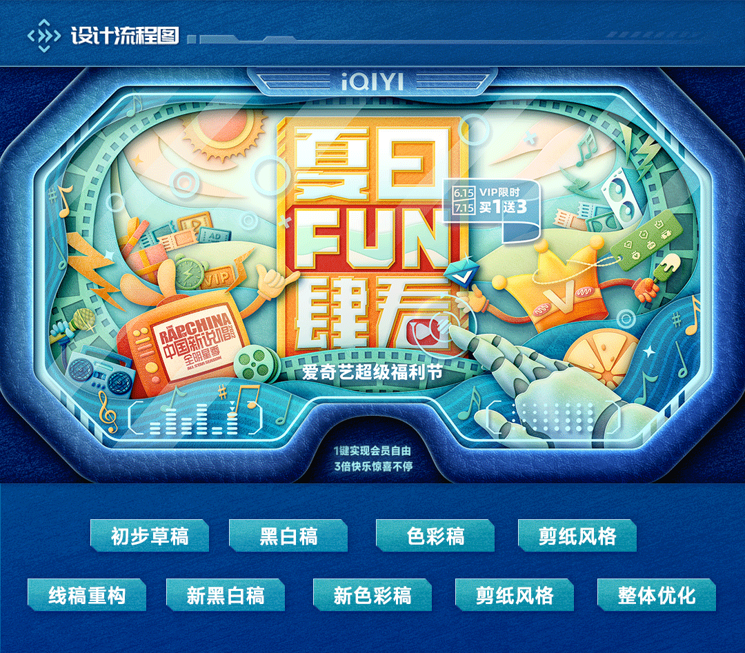 夏日FUN肆看-爱奇艺超级福利节-商业插画剪纸风格探索