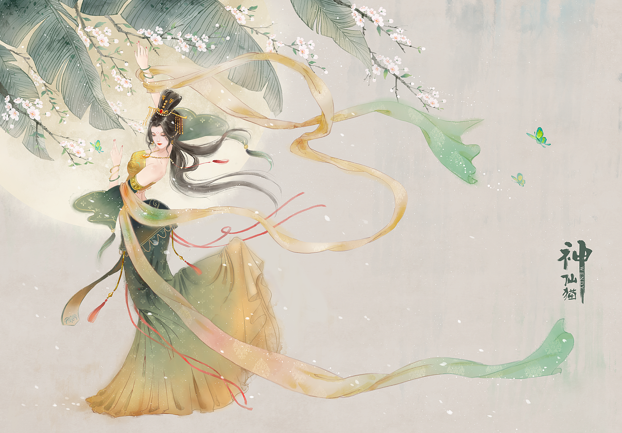 原创古风插画-蕉下美人舞一曲（图ZMzYyMjg3NDQ4） - 创作习作 - 站酷设计师神仙猫Wendy原创素材 - 站酷ZCOOL