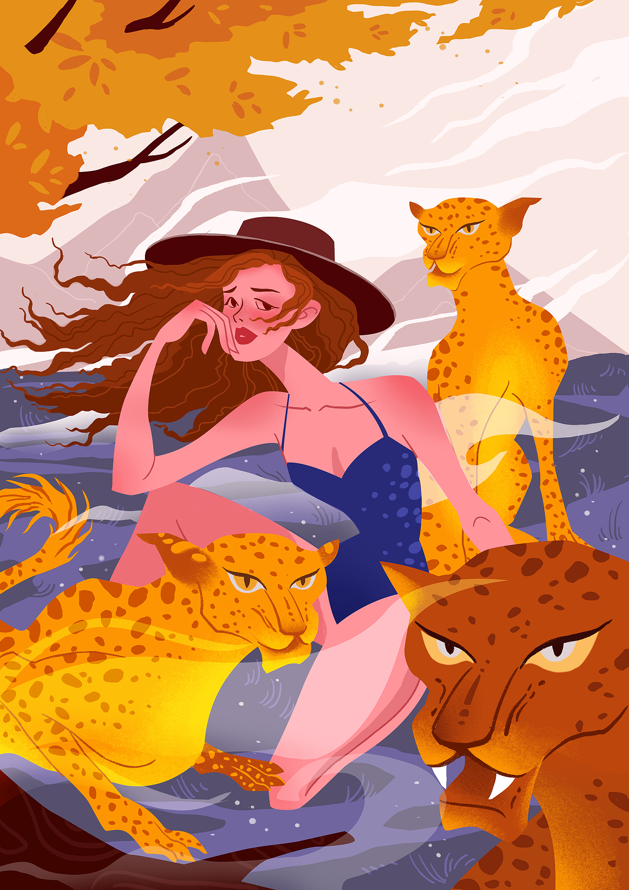 扁平时尚插画-野兽系列