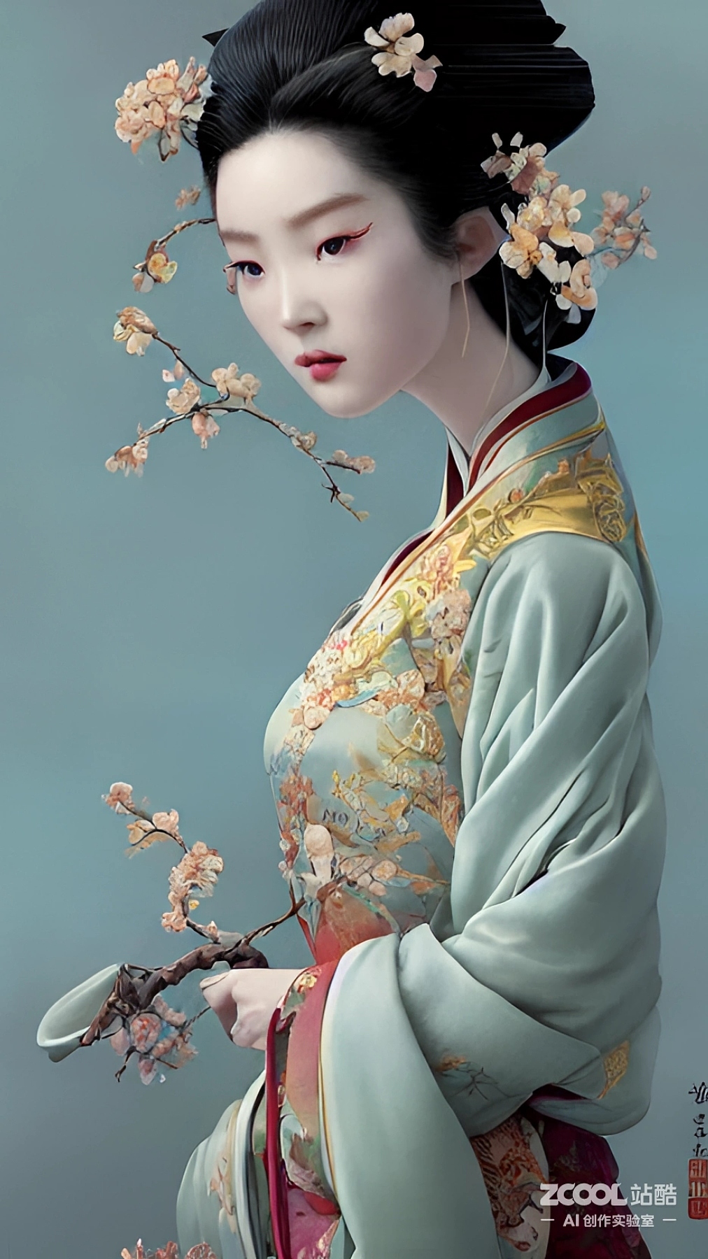 #AI创作实验室#【汉服】【油画X中国画】（图ZMzIxNDM0MTQ0） - AI作品 - 站酷设计师xingceng2号原创素材 - 站酷ZCOOL