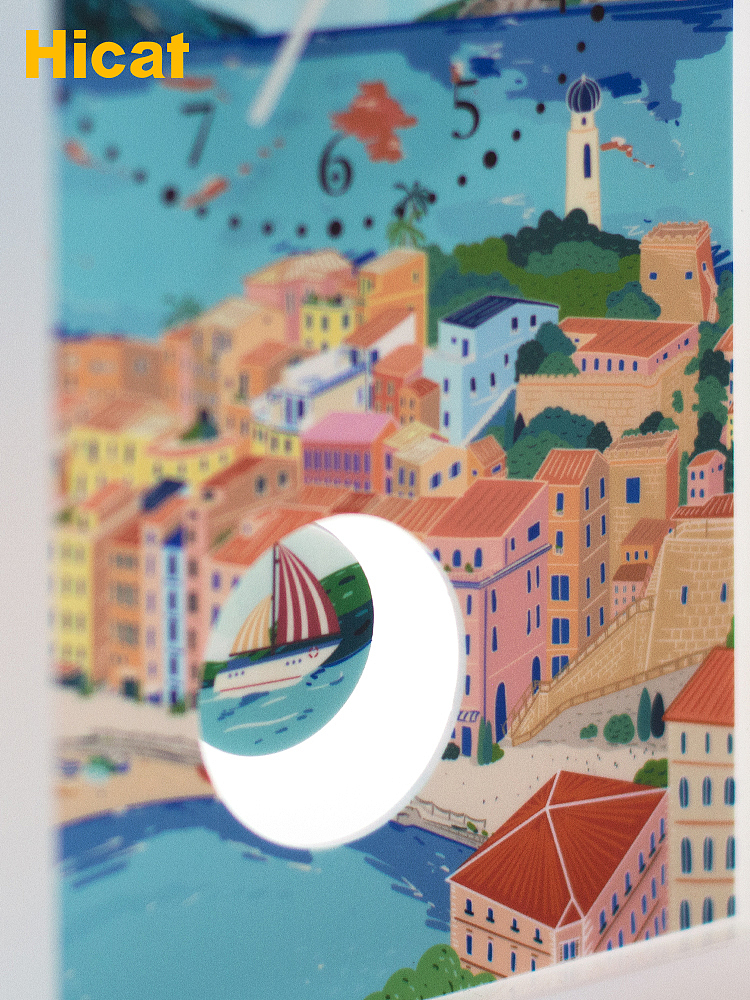 滨海城市风景插画摇摆台钟