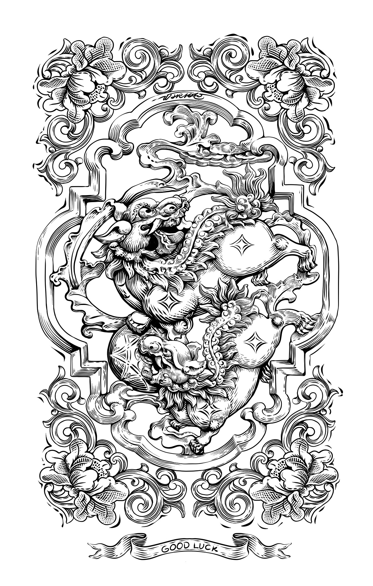 祥瑞满堂双狮戏球纹板绘艺术插画（图ZMzU5ODA3NzY0） - 艺术插画 - 站酷设计师禹_职业画师原创素材 - 站酷ZCOOL