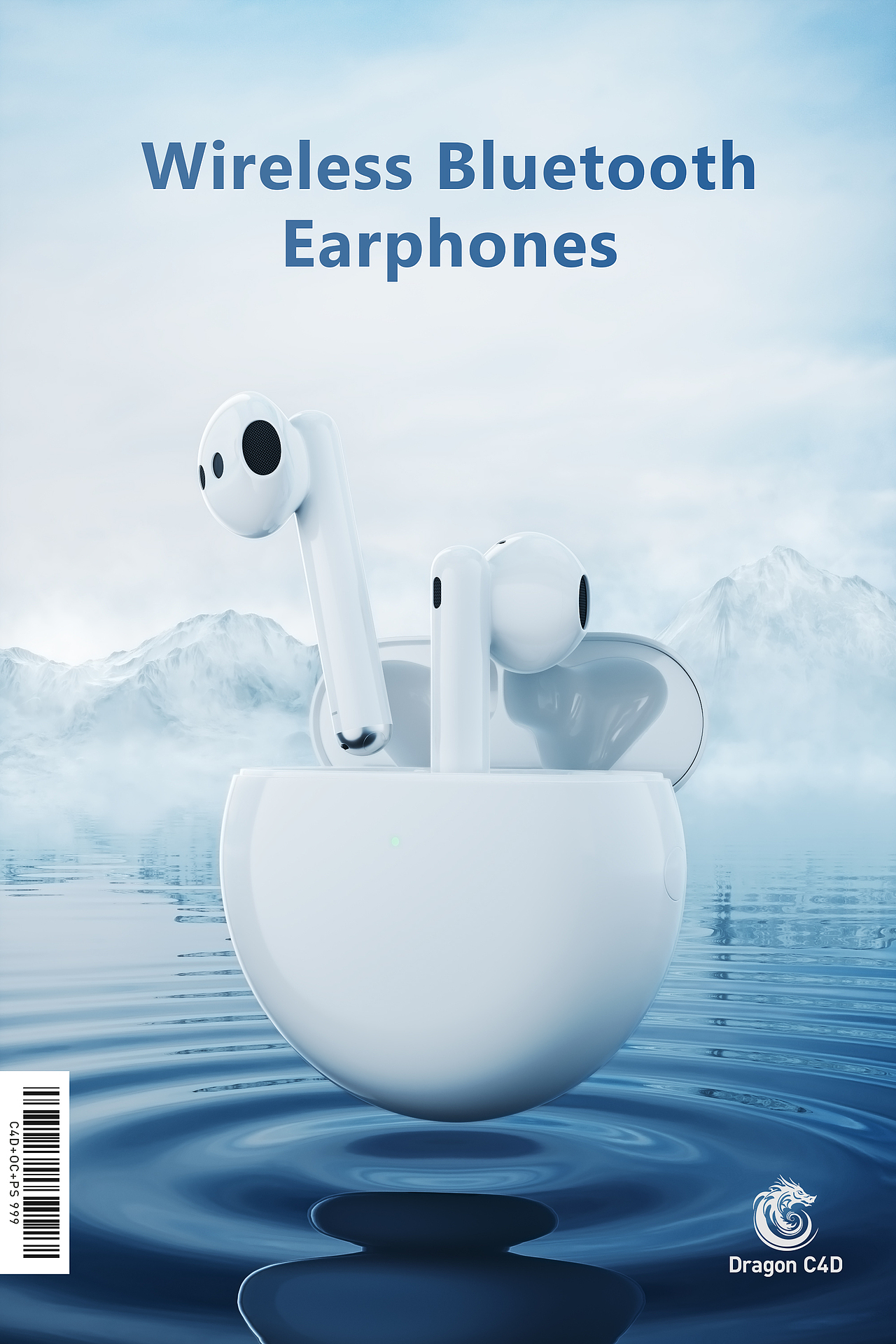 一组白色蓝牙耳机的渲染