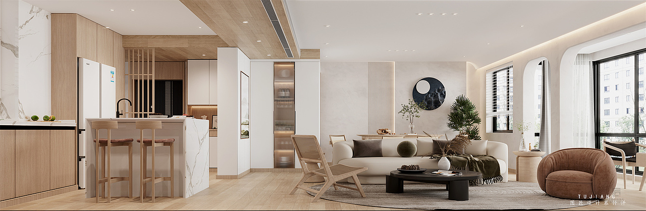 侘寂风,自由随性的空间布局,呈现一种包容之美