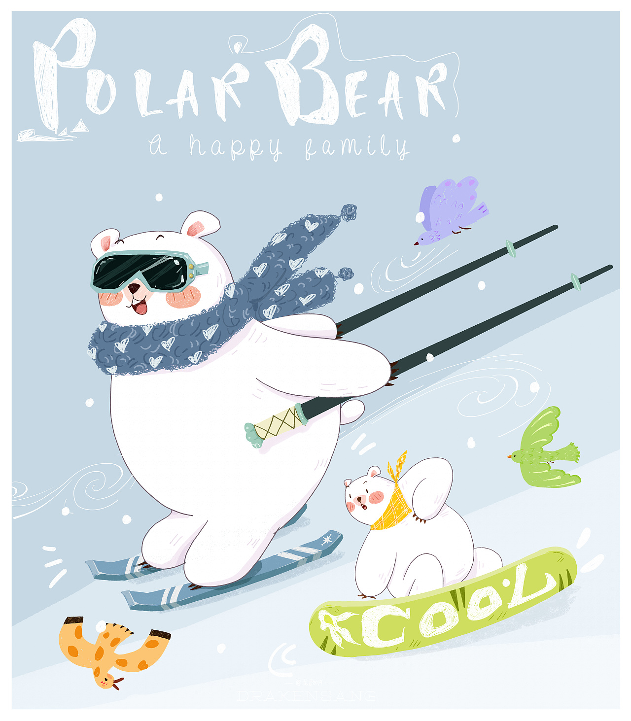 小熊一家|滑雪（图ZMzU5OTY3MjMy） - 儿童插画 - 站酷设计师龙歌呐原创素材 - 站酷ZCOOL