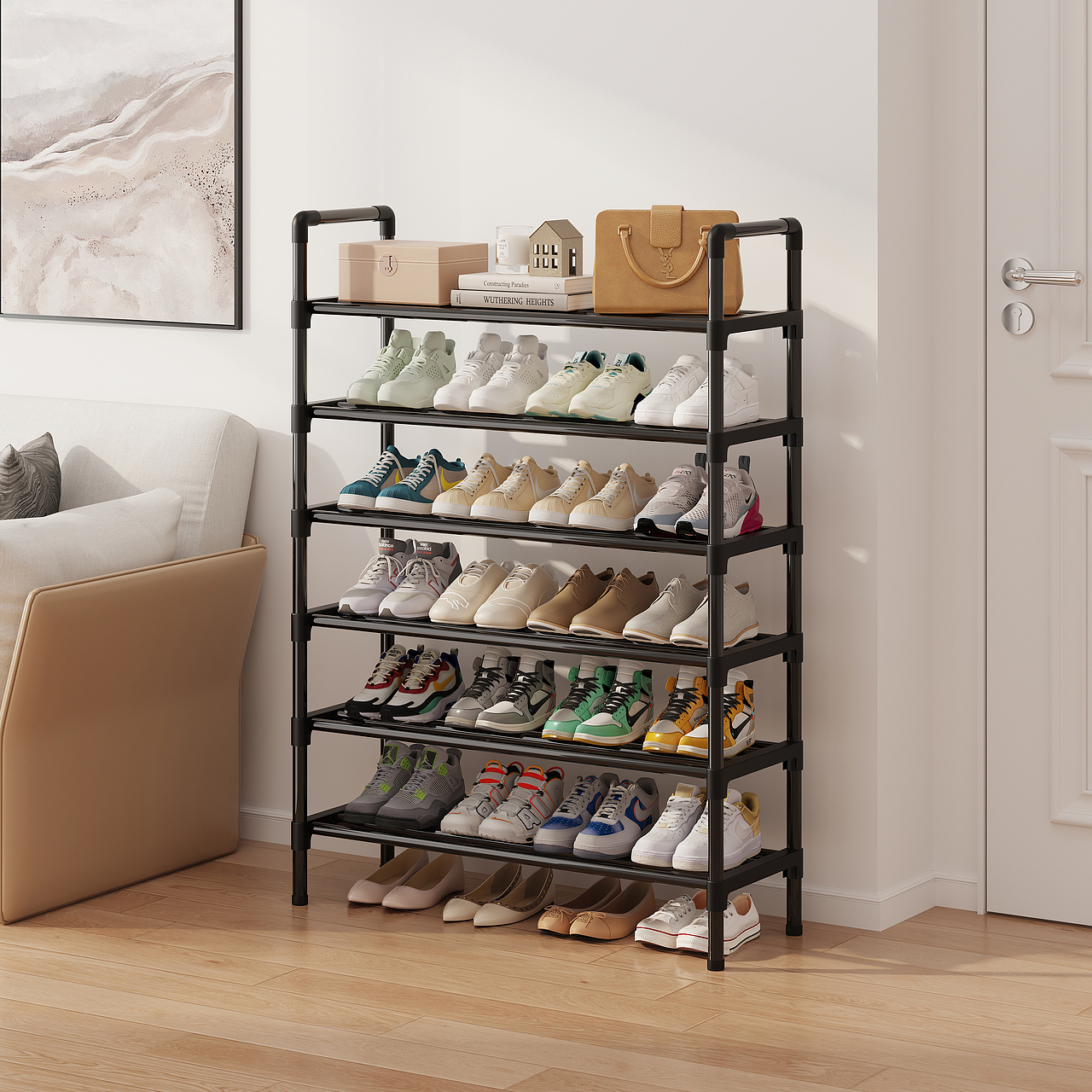 简易扶手塑料件鞋架电商用效果图