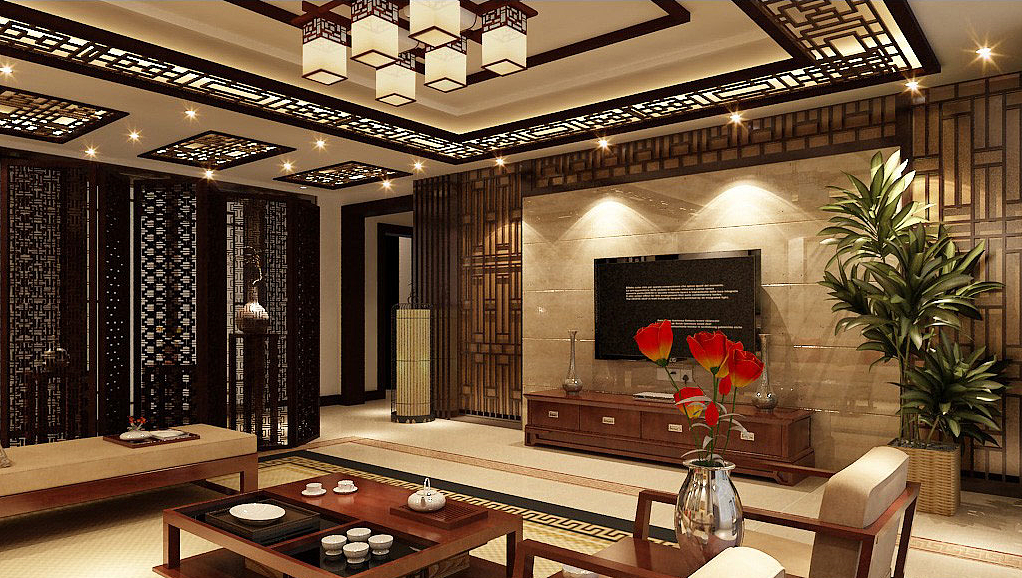 沈阳绿港装饰分享新中式风格客厅装修案例图集分享