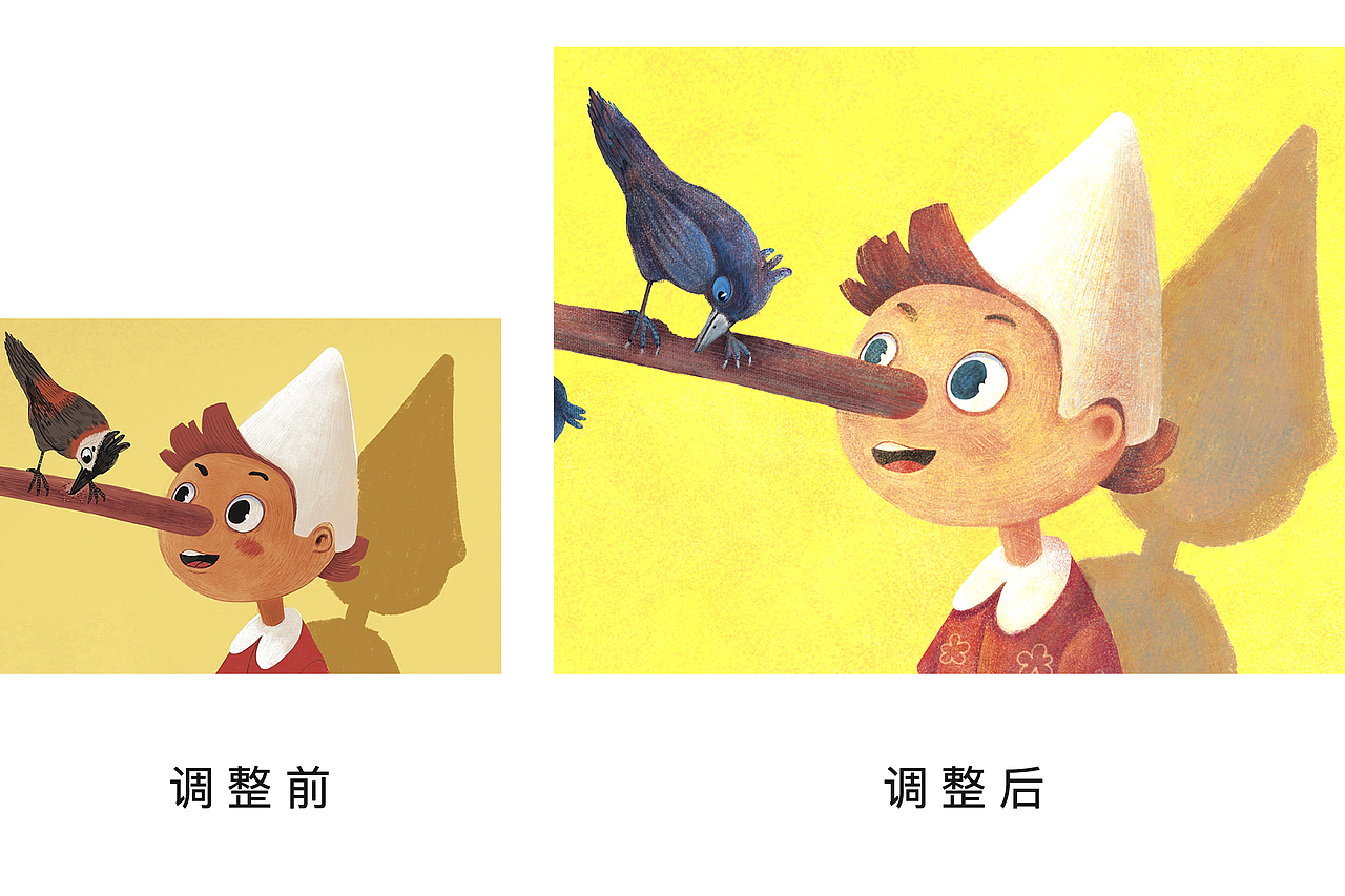 调整前后对比,之前的画比较扁平缺少细节,颜色上也比较单一