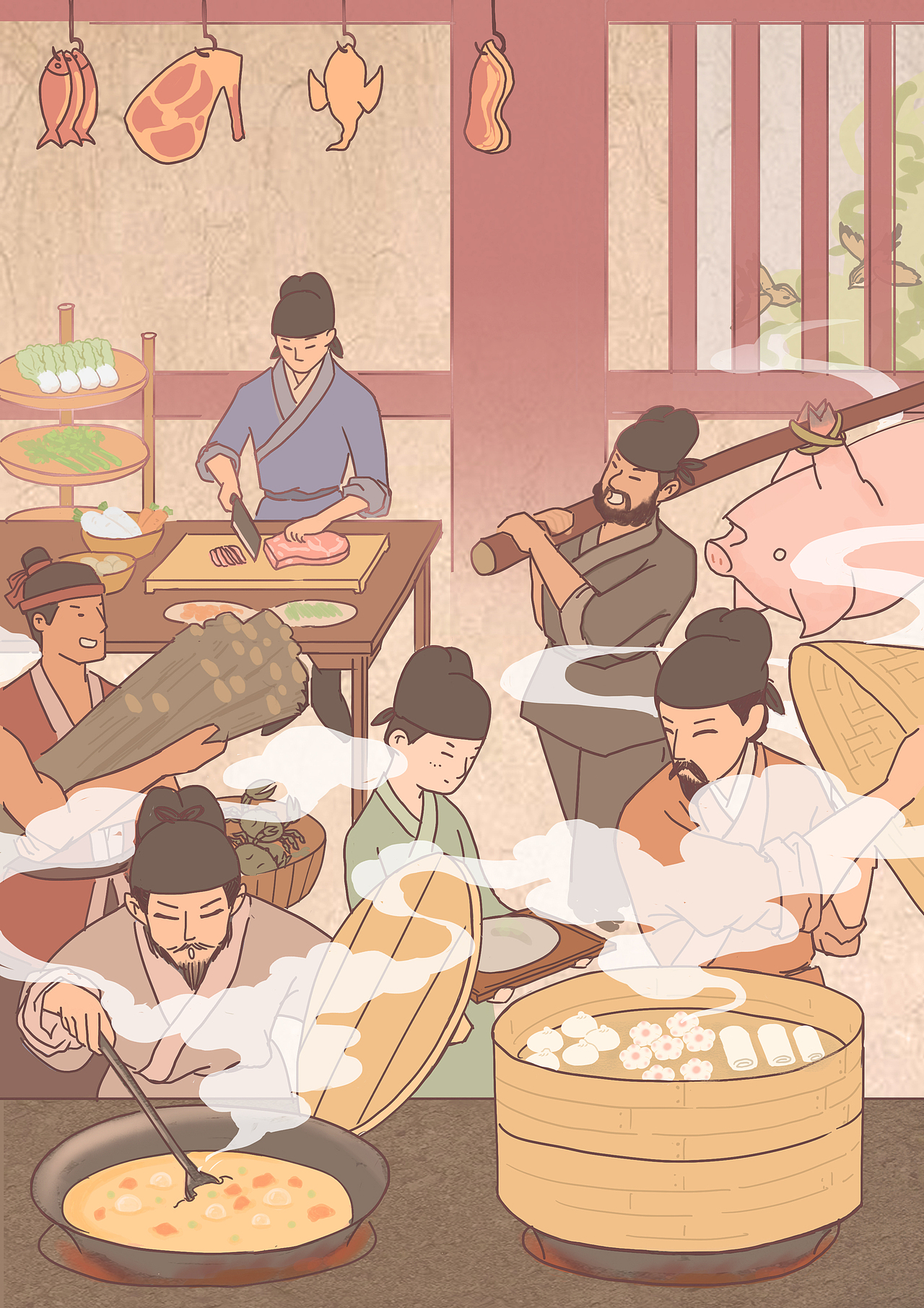 驿站厨房的热闹景象