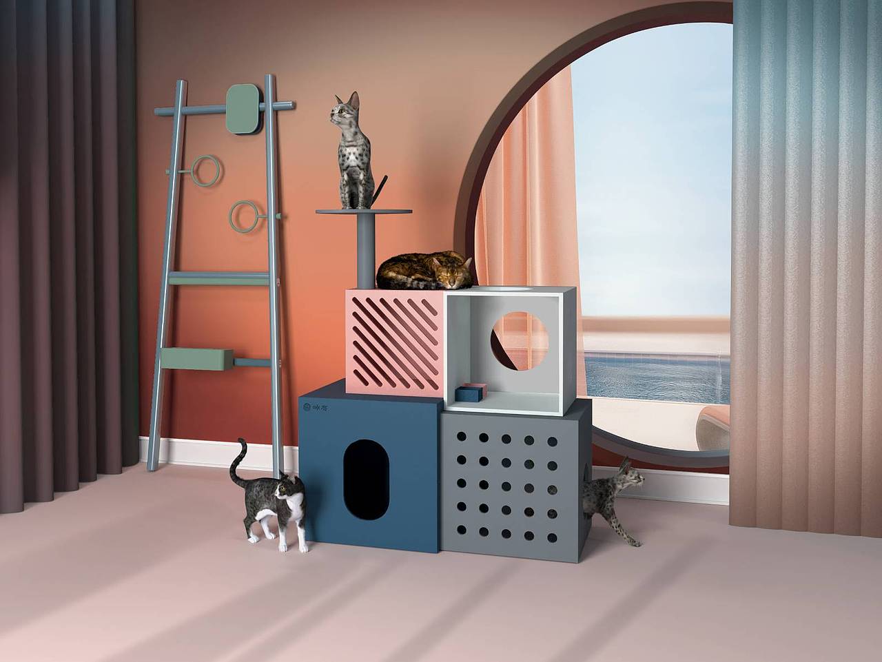 咪有多功能组合猫柜