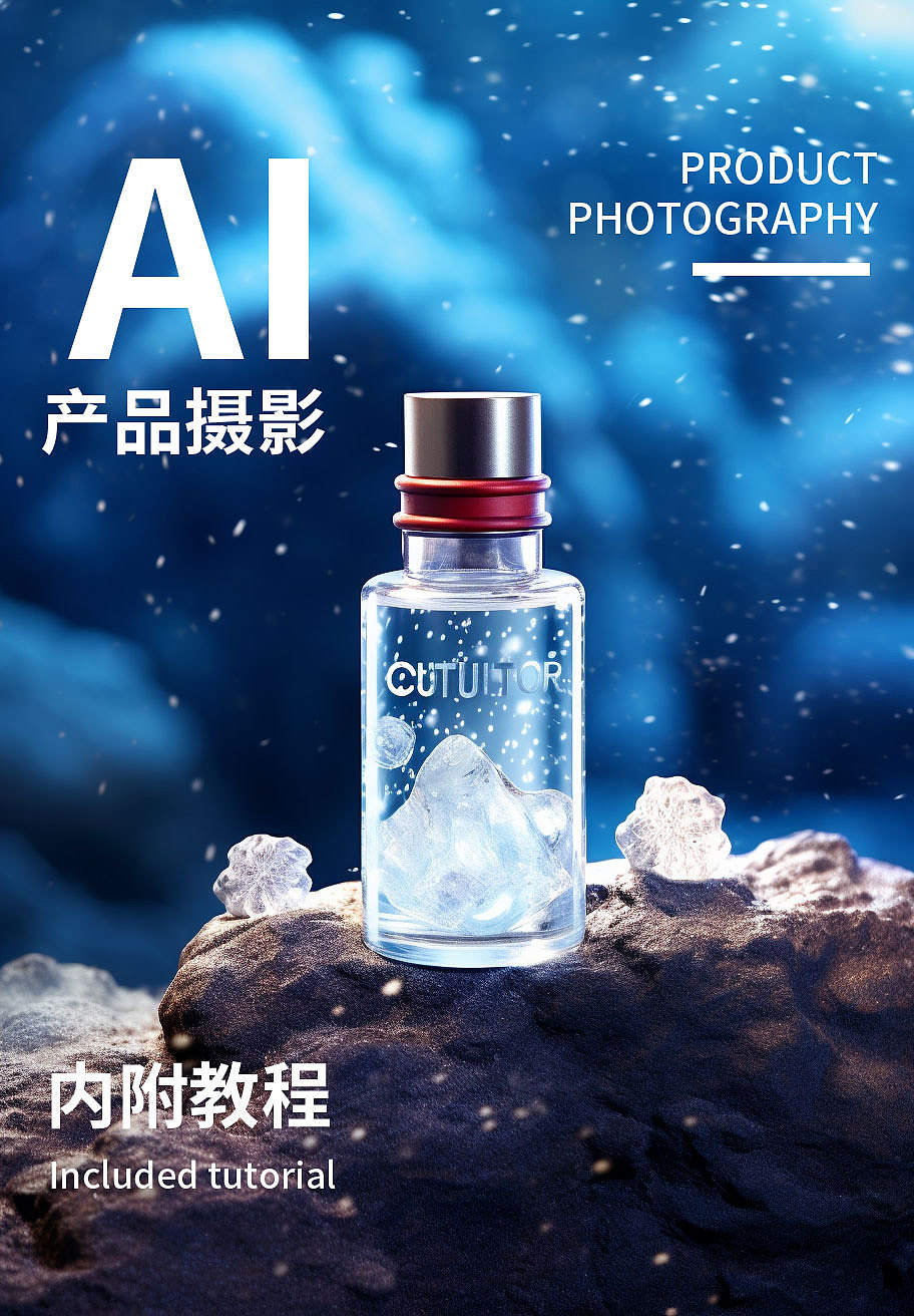 AI美妆海报冬季氛围蓝色调