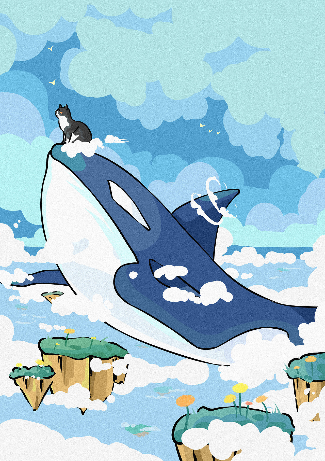 空中岛的猫猫和鲸鱼