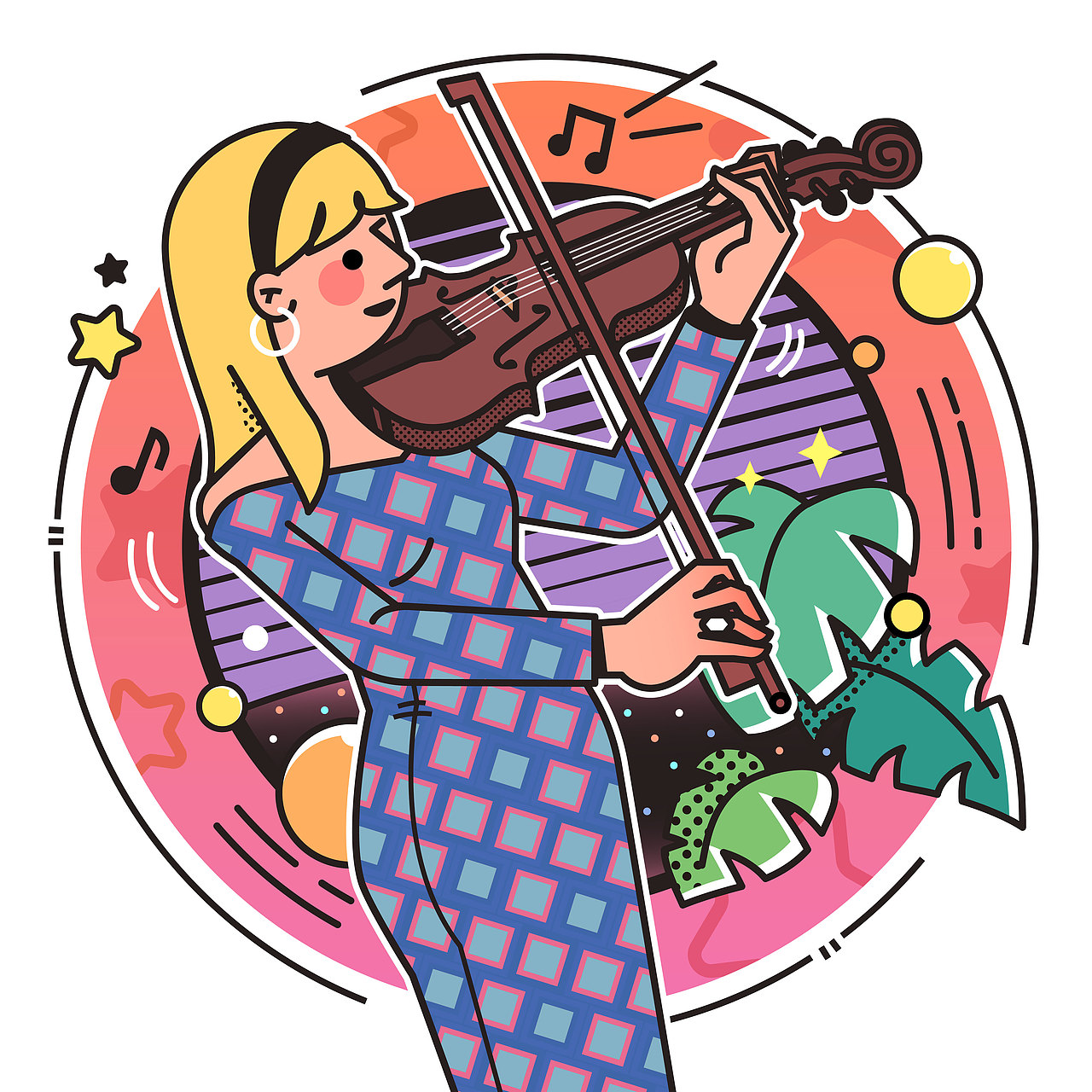 吹拉弹唱集合（图ZMzI3MjM2MjUy） - 新锐潮流插画 - 站酷设计师瞳嘞个瞳原创素材 - 站酷ZCOOL