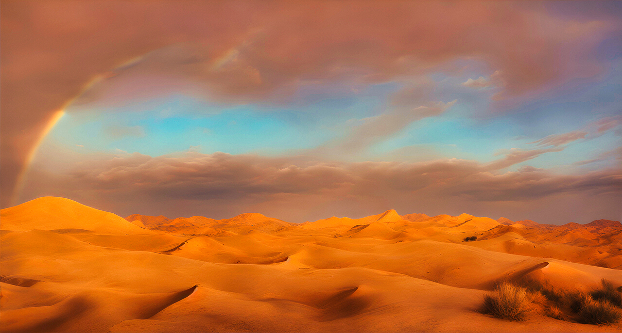 夕阳下美丽的戈壁沙漠